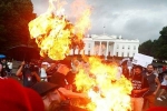 US flag burnt, US flag burnt, 2 protesters arrested for burning u s flag outside white house on american independence day, American independence day