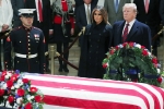 Melania Trump, Trump, trumps pay last respect to late president bush at u s capitol, John mccain